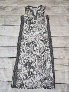 Susan Graver Passport Size Medium Allover Print Liquid Knit Dress Paisley Cruise